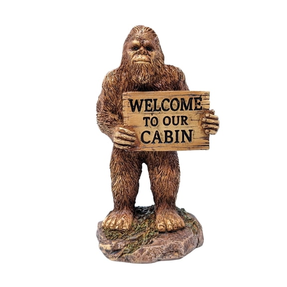 Bigfoot Cabin Greeter Resin Figurine, Rustic Woodland Decor Welcome Statue