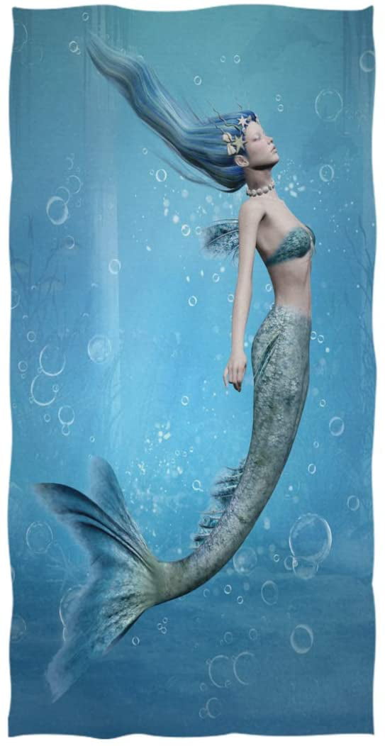 Hotel Naanle 3D Beautiful Underwater Mermaid Print Soft Absorbent Guest Hand Towels Multipurpose for Bathroom 16 x 30 Gym and Kitchen