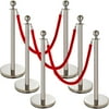 VEVOR Stainless Steel Stanchion Post Queue 6pcs, Crowd Control Red Velvet Rope 38inch, Silver Crowd Control Barriers Queue Line