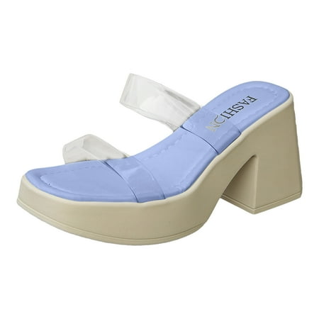 

Liaosiiii Ladies Summer Coloured Transparent Soft Bottom Outside Wear Thick Heel High Heel Big Size Sandals Slippers High Heels