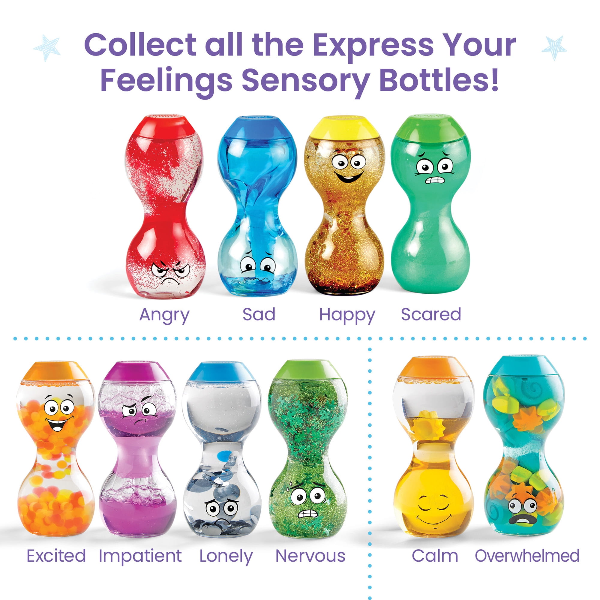 hand2mind Express Your Feelings Sensory Bottles- Secondary Emotions, Ages 3+ (4 Pieces)