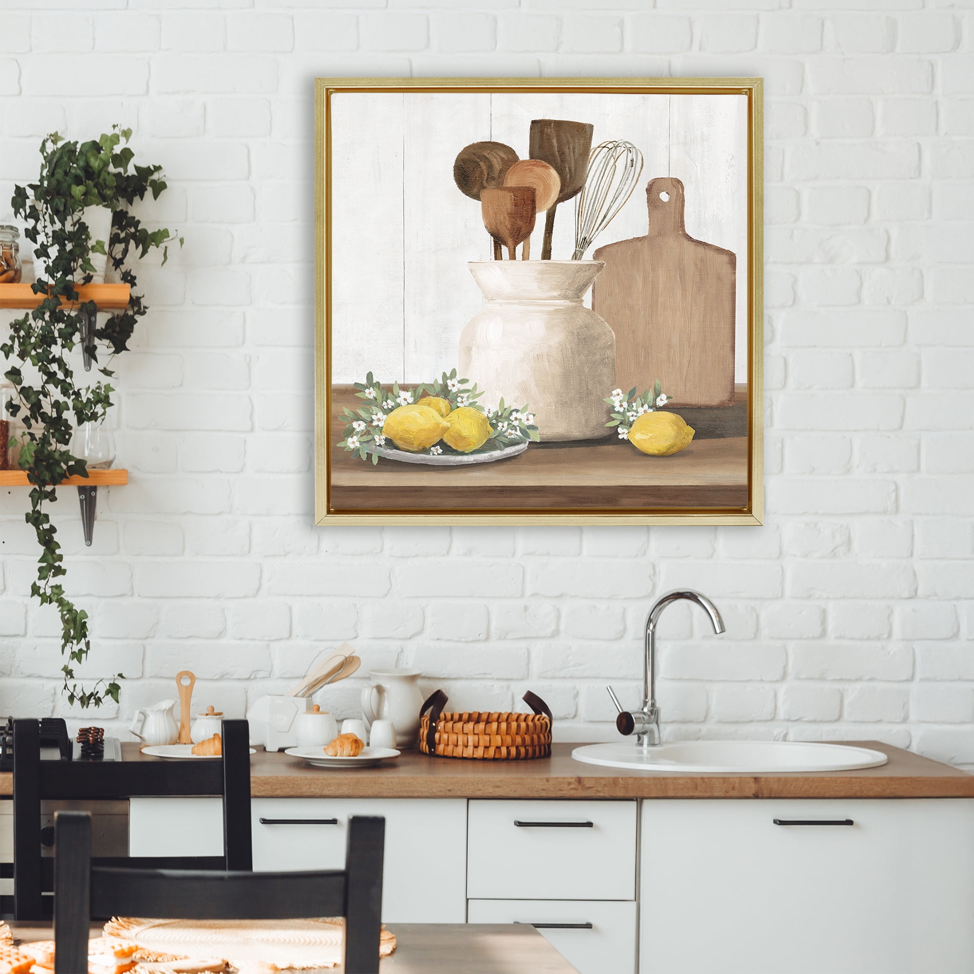 Stupell Industries Country Kitchen & Lemons Gold Framed Floater Canvas Wall Art, design by White Ladder