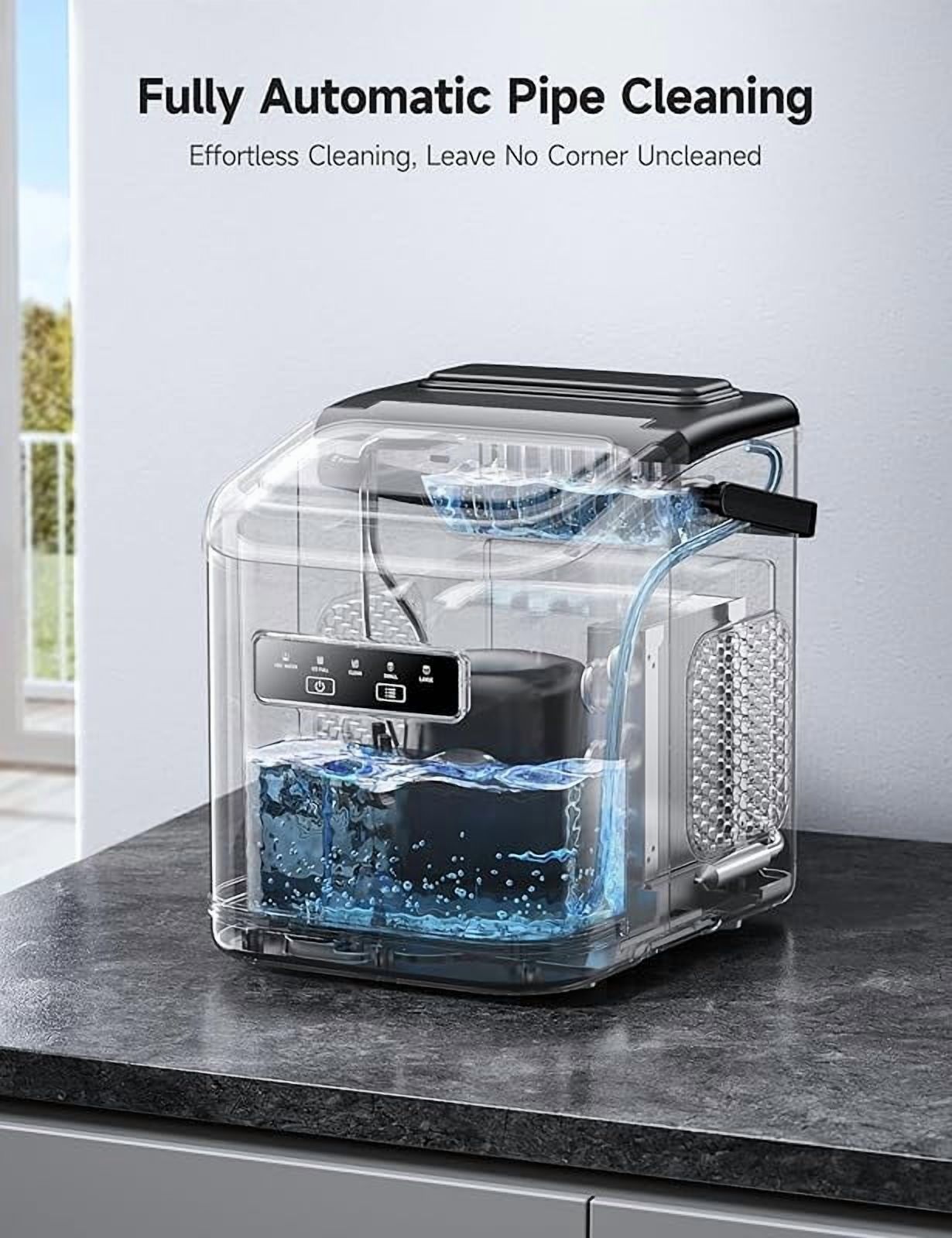 Countertop Ice Maker with Handle, Ice in 6Mins, 26 lbs/Day,Portable Ice Maker Machine with Self-Cleaning for Apartment/Under Cabinet/Kitchen/Office/Camping/RV/Home Bar(Black)