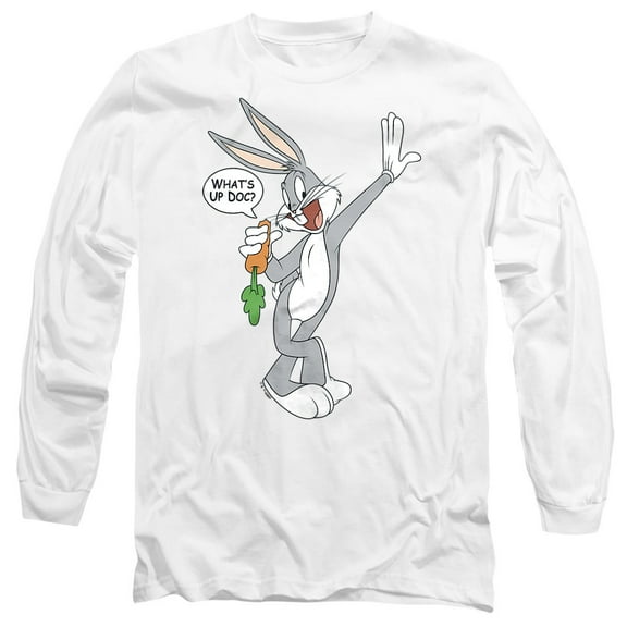 Looney Tunes Bugs Bunny What's Up Doc? Unisex Adult Long-Sleeve T Shirt, White, Medium