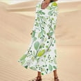 thumbnail image 2 of Up to 60% Off! pstuiky Dresses for Women, Women Cotton and Linen Dress Long Sleeve Crew Neck Dress Printed Dress and Ankle Dress Casual Holiday Dress with Pockets Leisure Green S, 2 of 5