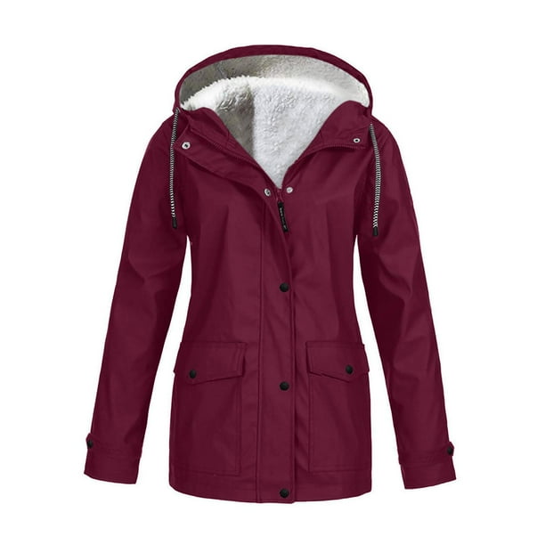 Chaqueta impermeable con capucha para mujer, abrigo para senderismo al aire libre, chaqueta deportiva larga de otoño Rojo M