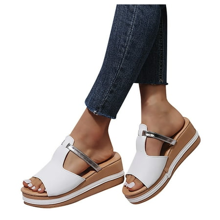 

Women s Wedge Slippers One-line Thick-soled Fish Mouth Solid Color Sandals
