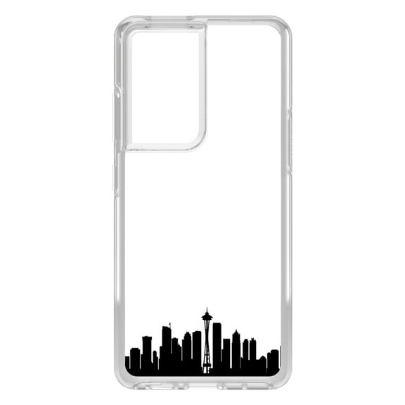 DistinctInk Clear Shockproof Hybrid Case for Galaxy S21 ULTRA 5G (6.8" Screen) - TPU Bumper, Acrylic Back, Tempered Glass Screen Protector - Seattle Skyline Silhouette - Love of Seattle