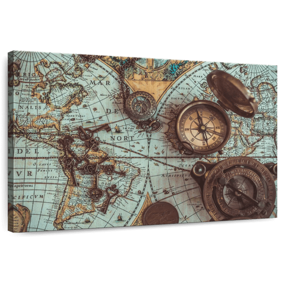 Elephant Stock Antique Pirate Map Wall Art - Horizontal Canvas Wall Art - Living Room Wall Decor - Nautical Canvas - Brown And Blue Decor - 12" x 8"