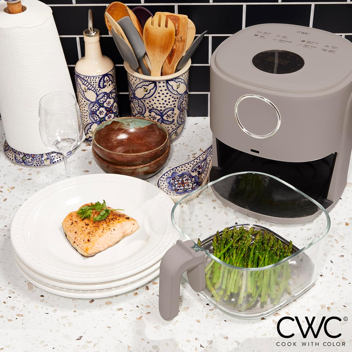 COOK WITH COLOR Air Fryer, 4Qt Glass Air Fryer, Stylish Kitchen Appliance, Beige