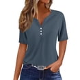 thumbnail image 2 of Womens Tops Casual Solid Color Medium Short Sleeve V-Neck Top Summer Blouses Navy S, 2 of 6