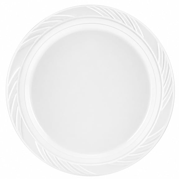 VeZee 10" Disposable White Plastic Plates Microwave Safe | Heavy Duty Party Plates, Catering Dinnerware, Restaurant Supplies & Event Tableware: 100 Count