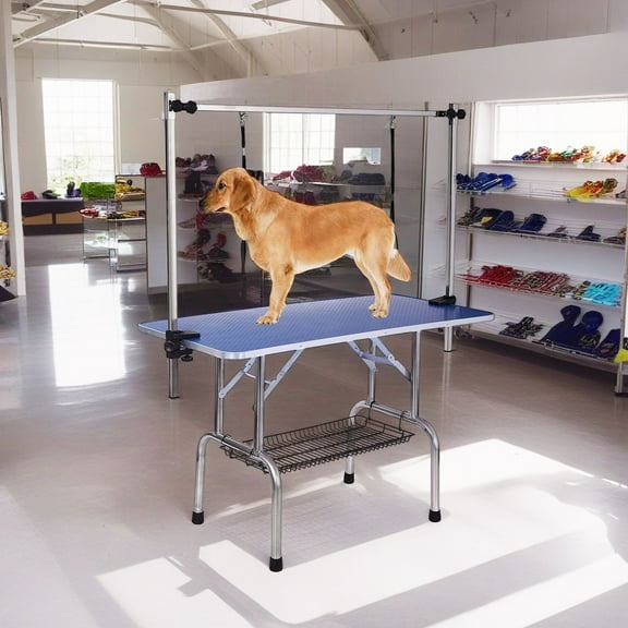 Pefilos 42" Dog Pet Grooming Table for Large Medium Dogs and Cat Professional Portable Trimming Table with Arm/Noose/Mesh Tray, Blue