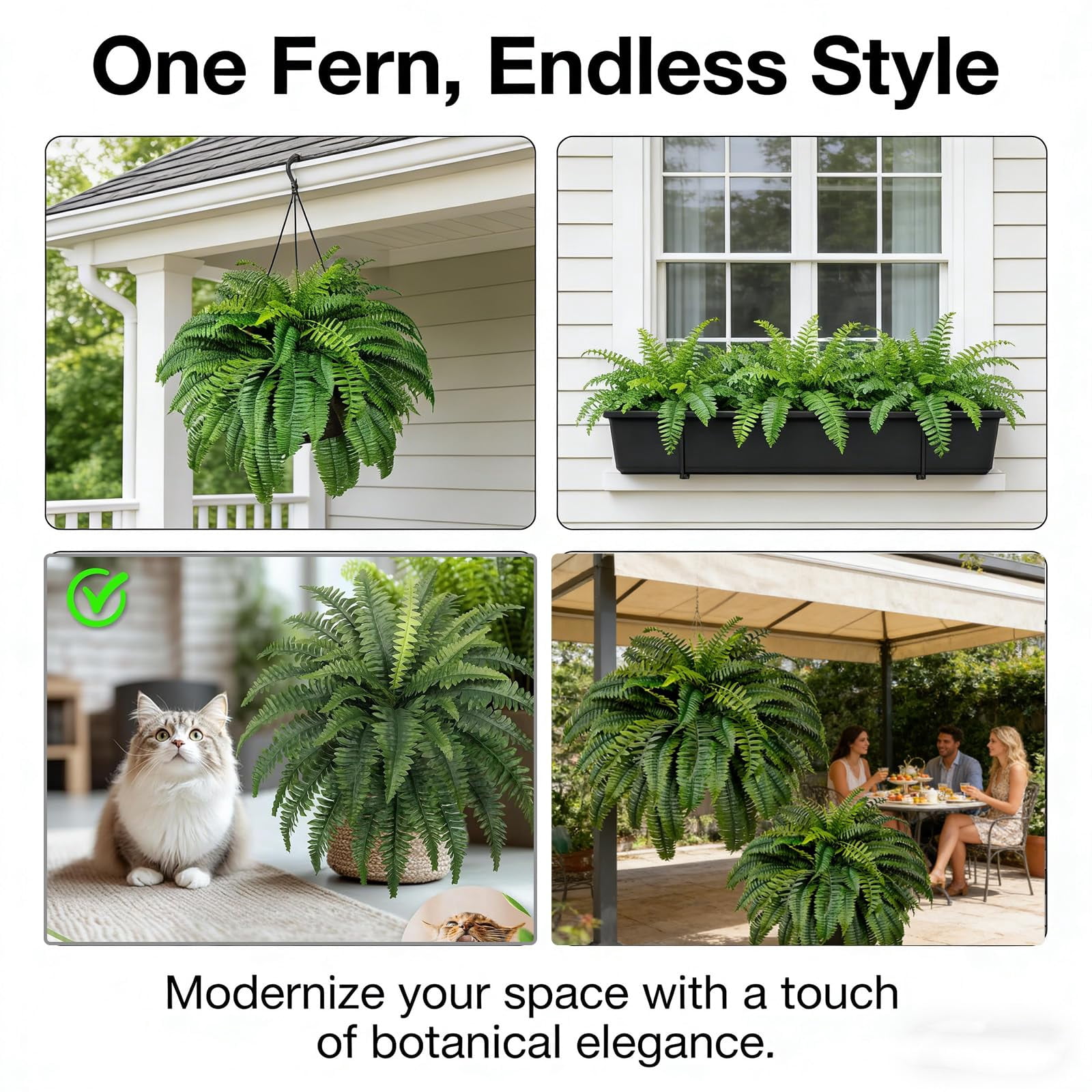 Large Artificial Fern for Outdoors, UV-Resistant Fake Ferns (28/38/60/88 Fronds) - Realistic Faux Greenery, Fade-Proof Outdoor Plants for Porch & Hanging Baskets