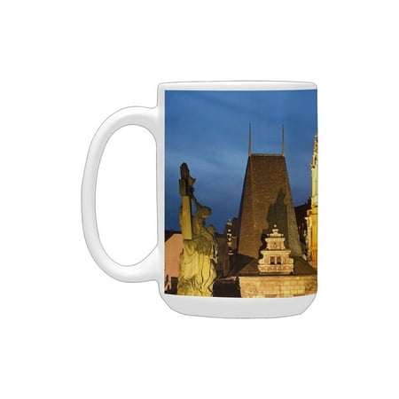 

European Charles Bridge Tower St. Nicholas Church Dusk Czech Repuclic Prague Architecture Multicolor Ceramic Mug (15 OZ) (Made In USA)