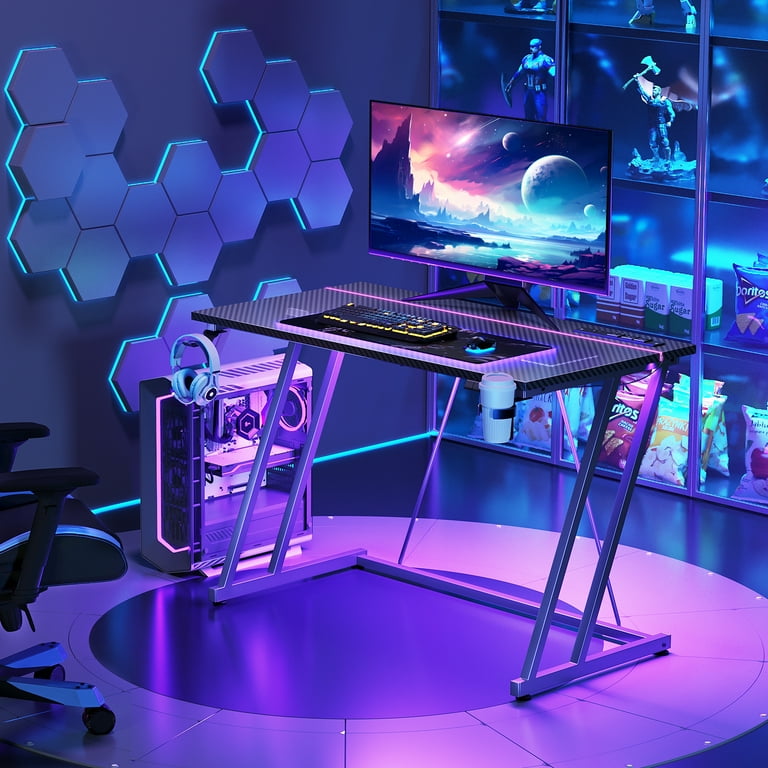 Sofanext 31.5 inch Small Gaming Desk with LED Lights & Power