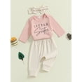 thumbnail image 3 of Suealasg Infant Girl Fall Outfits 3Pcs Baby Girl Clothes SetLetter Print Long Sleeve Romper Long Pants Headband 3 6 12 18 Months Newborn Girls Autumn Clothing, 3 of 7