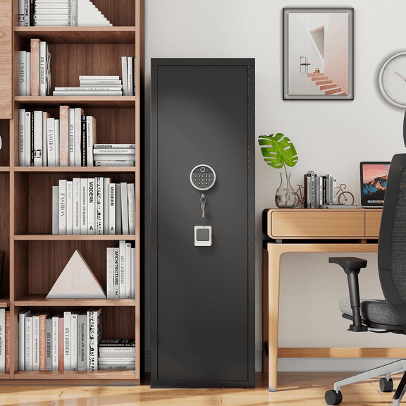 Biometric Gun Safe for Rifles & Pistols - Large 10-15 Gun Cabinet with Adjustable Shelves, Fireproof & Home Security Safe, No Assembly, Fingerprint Locking Cabinet (11.81”D x 13.78”W x 57.09”H)