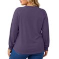 thumbnail image 6 of Xaqiouau Large-size Women's Long-sleeved Sweatshirt Raglan Sleeves Button-up Round Neck Casual Loose Top Solid Color Pullover Tee Everyday Essential Basic Shirt Purple XXXL, 6 of 7