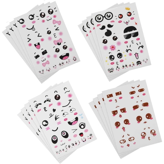 16-pack Cute Cartoon face Stickers Expression Stickers with Colorful Eyes Nose Mouth Creative Stationery Sticker for Suitcase Cup Water Bottles DIY Decoration