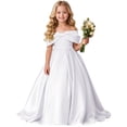 thumbnail image 4 of Gunia Formal Dresses For Girls Off Shoulder Solid Color Big Bow Floor Length Gown Party Dress Big Kids Sundress White Dress For Girls 8-17 Years, 4 of 4