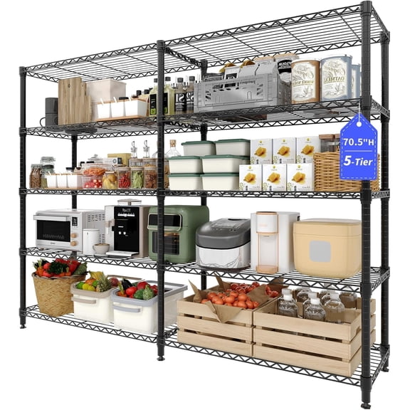 Garvee 5-Tier Metal Storage Shelves, Adjustable, H / L-shaped Shelf, 15.8*70.8*70.5", Black
