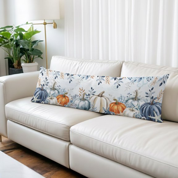 Blue Pumpkins Fall Body Pillow Covers 20"x54", Thanksgiving Coastal Eucalyptus Leaves Soft Brushed Microfiber Breathable Throw Pillow Covers, Decorative Pillowcase with Zipper for Couch Sofa Bedroom