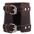 thumbnail image 3 of Brazaletes de cuero PU con diseño de guantelete Steampunk y hebilla ajustable. Marrón A, 3 of 9