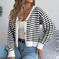 thumbnail image 7 of Women's Striped Cropped Cardigans Button Down Soft Fall Sweater Long Sleeve V Neck Knit Coat Fall Outfits Trendy Clothes Black, S, 7 of 7