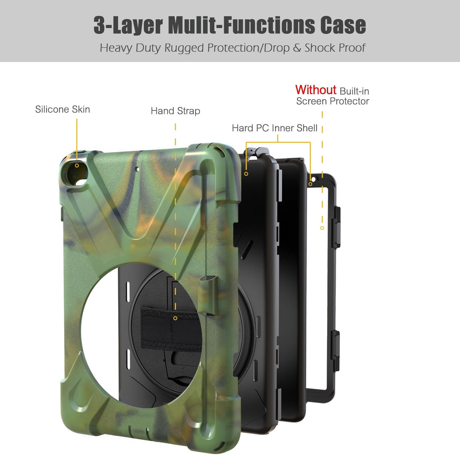 iPad Mini 5 Case for Kids, iPad Mini 5/Mini 4 Case Shockproof, Heavy Duty Protective Rugged iPad Mini Case with Pencil Holder /Kickstand Case for iPad Mini 5th/4th Generation 7.9 Inch - ARMYGREEN
