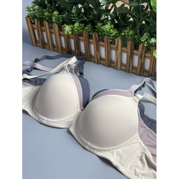 3pcs Simple Solid T-Shirt Bras Comfy & Breathable Push Up Everyday