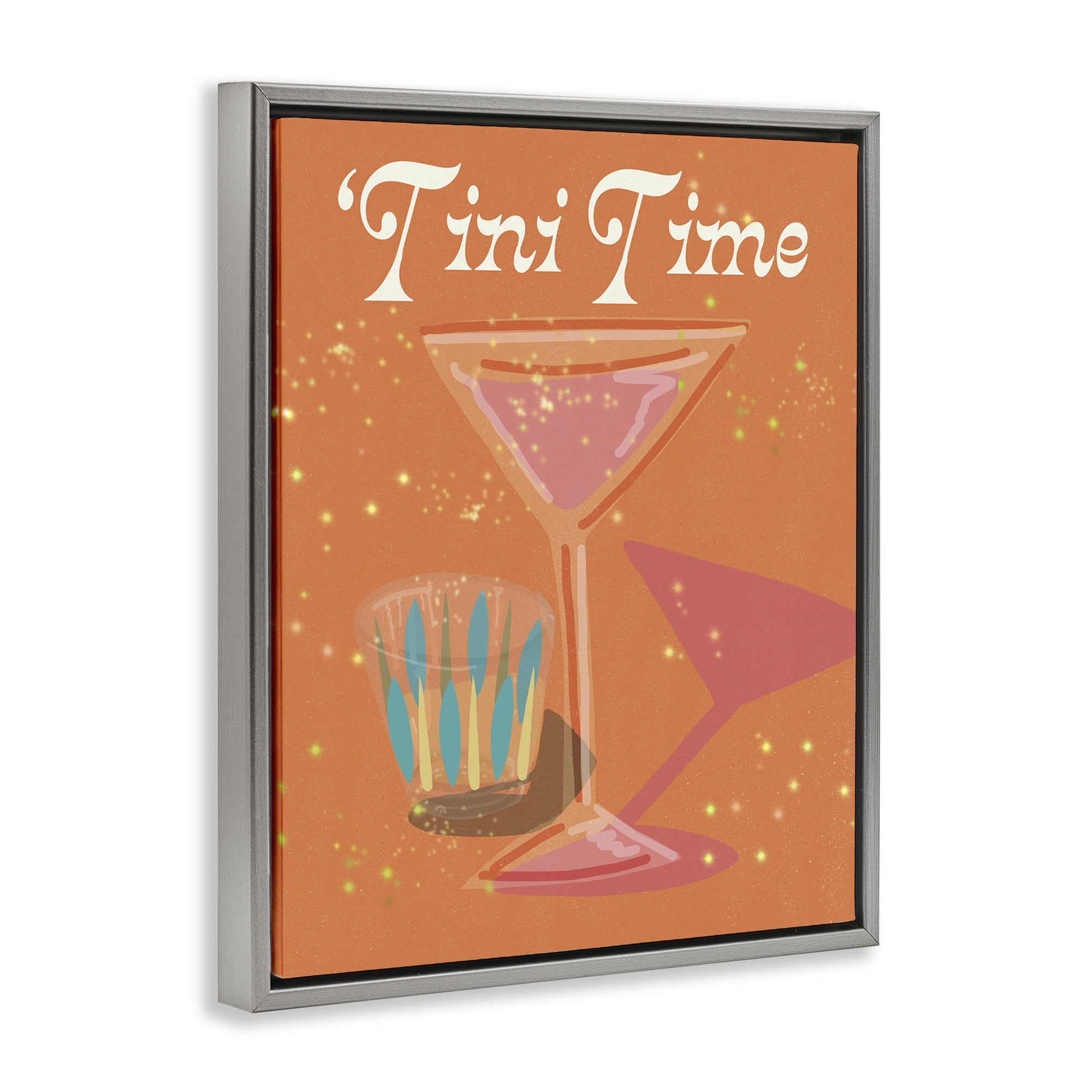 Stupell Industries Tini Time Cocktail Food & Beverage Painting Gray Floater Framed Canvas Art Print Wall Art, 17 x 21