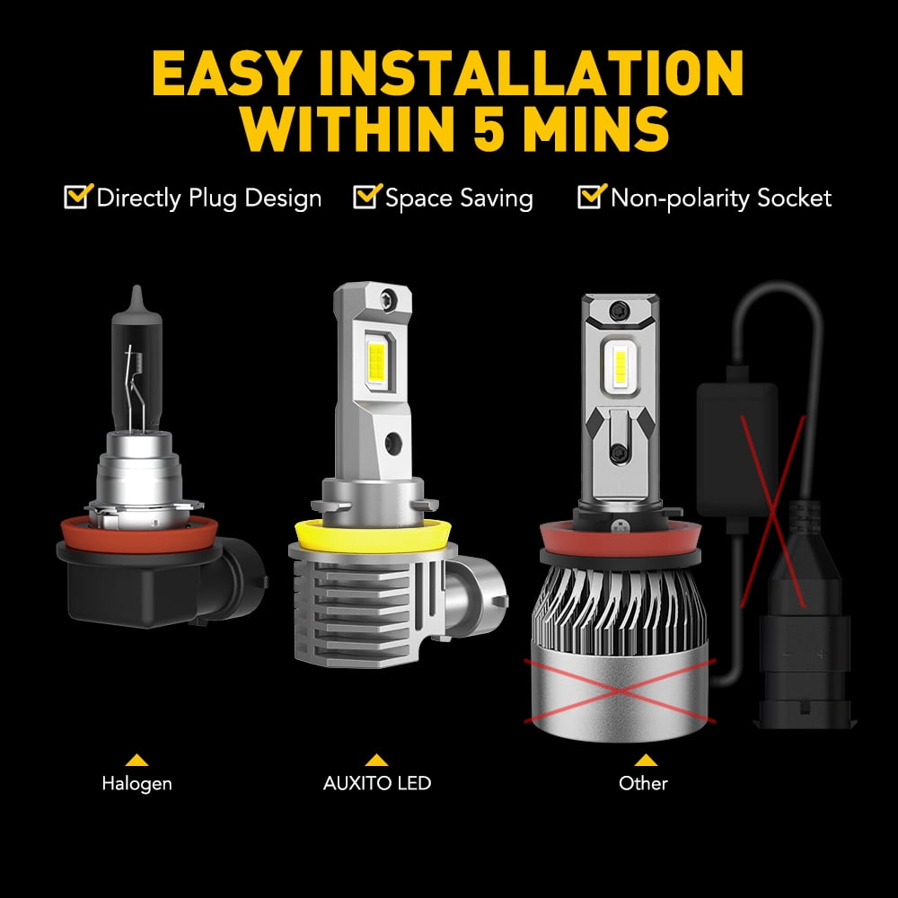 AUXITO H11 Led Headlight Bulb, High Low Beam H8 H9 H11 Headlight Bulb 6500K Cool White,600% Brighter,Pack of 2