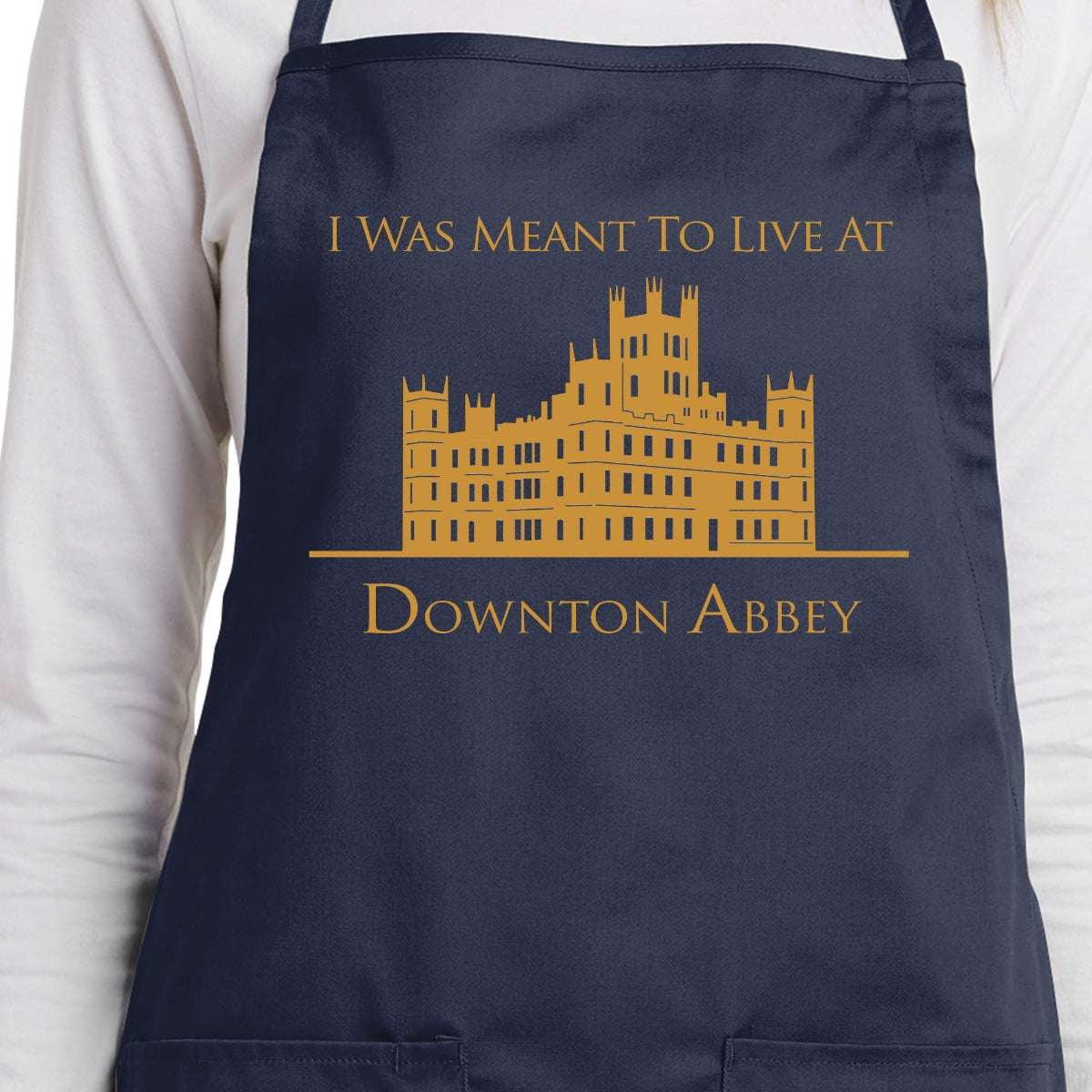 I Was Meant To Live at Downton Full Length Cotton Blend Apron-Navy
