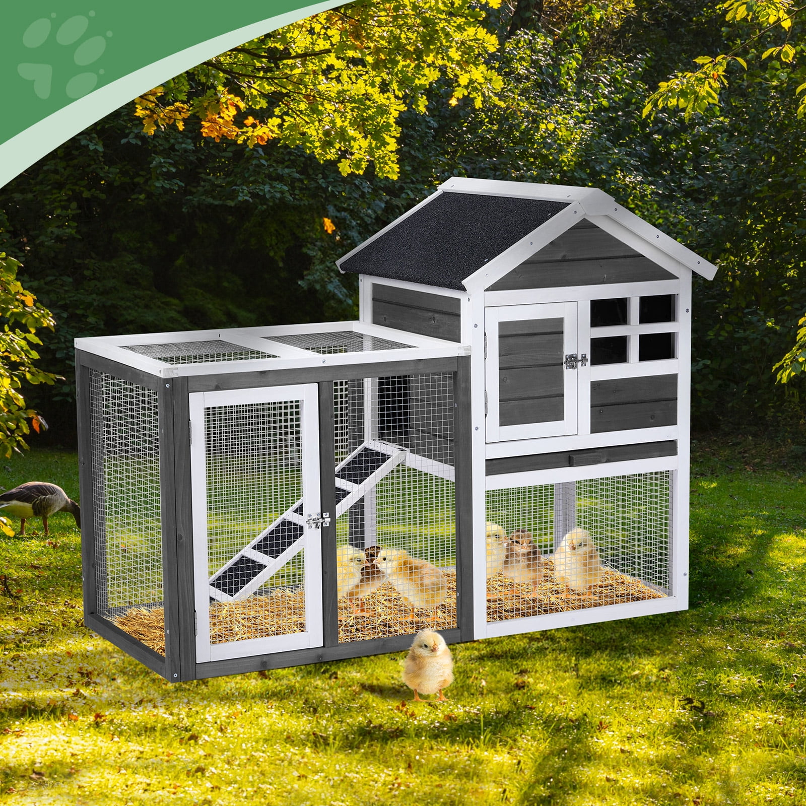 Zimtown 48" L Wooden Chicken Coop Hen House Rabbit Hutch Poultry Cagem, Gray