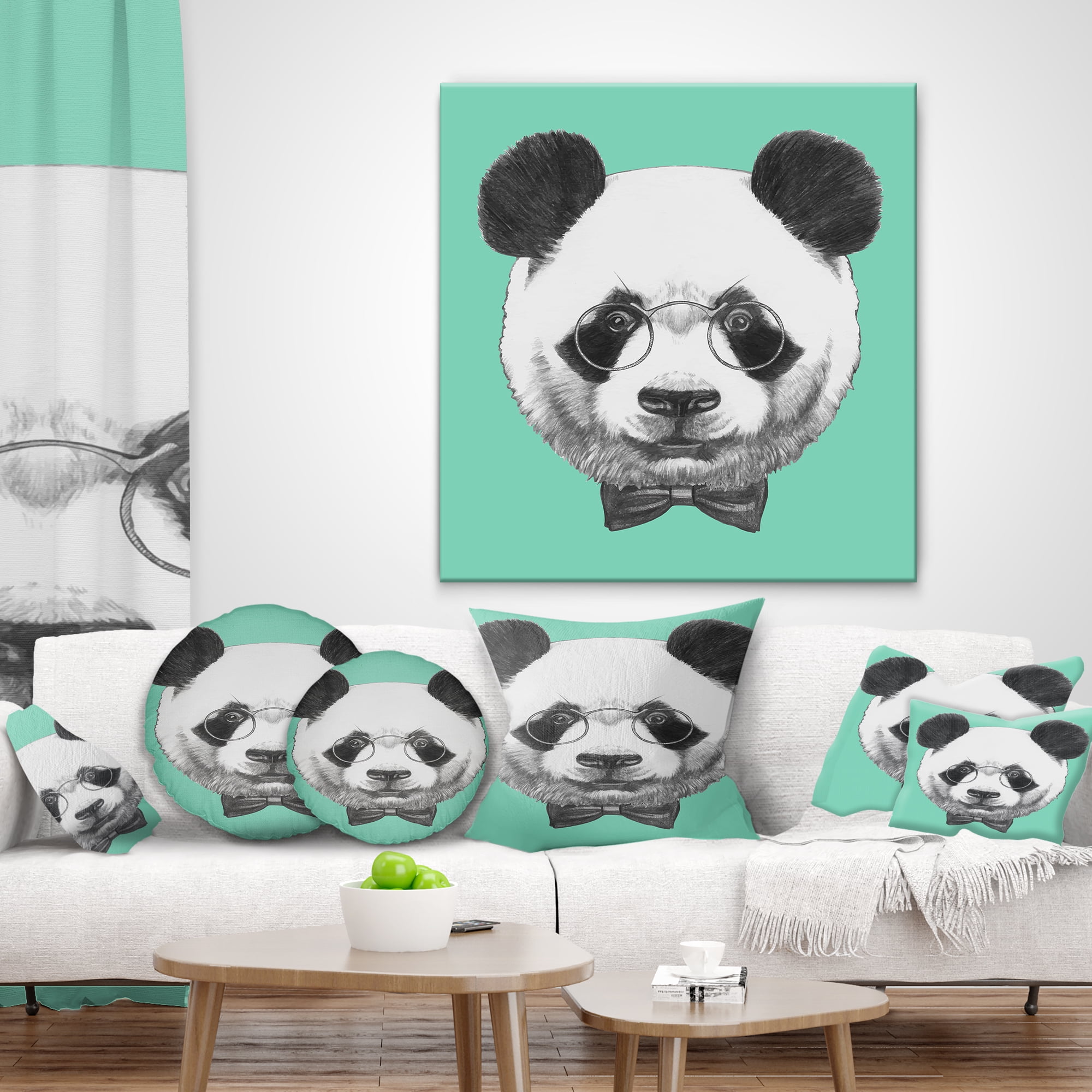 Designart Panda with Glasses and Bow Tie - Animal Throw Pillow - 12x20