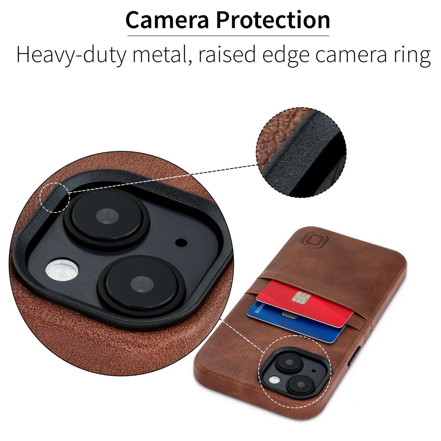 Dockem Card Case for iPhone 14 with Built-in Metal Plate for Magnetic Mounting & 2 Pockets: Exec M2 (Brown)
