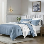 Superior 650 Thread Count Egyptian Cotton Duvet Cover Set, Medium Blue, Full/ Queen
