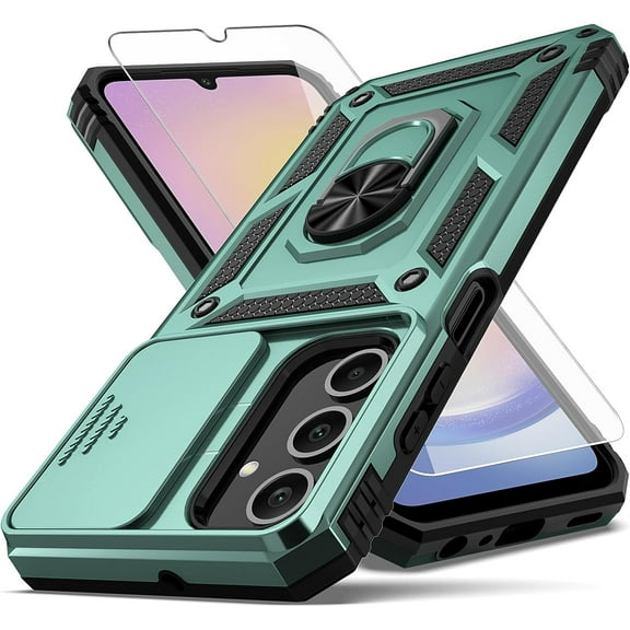 Samsung Galaxy A25 5G Phone Case,Galaxy A25 5G Case with Camera Lens Cover HD Screen Protector,[Military Grade] Car Mount Kickstand Shockproof Protective Case for A25 5G, Green