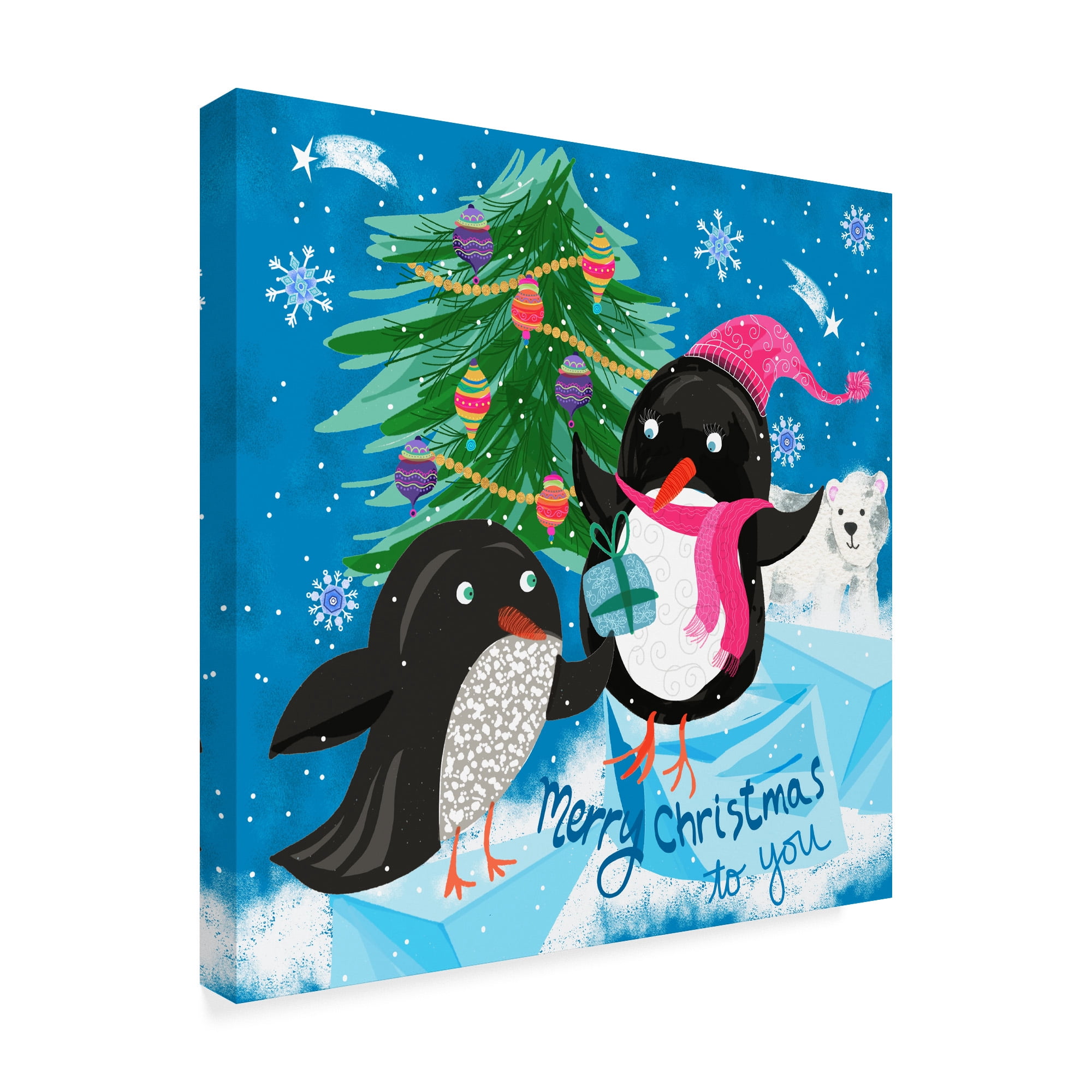 Trademark Fine Art 'Xmas Penguins' Canvas Art by Lisa Powell Braun