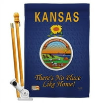 Breeze Decor BD-SS-HS-108132-IP-BO-D-US13-BD 28 x 40 in. Vertical Kansas Americana States Impressions Decorative Double Sided House Flag Set with Pole & Bracket Hardware