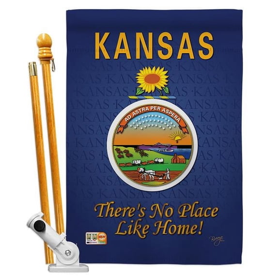 Breeze Decor BD-SS-HS-108132-IP-BO-D-US13-BD 28 x 40 in. Vertical Kansas Americana States Impressions Decorative Double Sided House Flag Set with Pole & Bracket Hardware