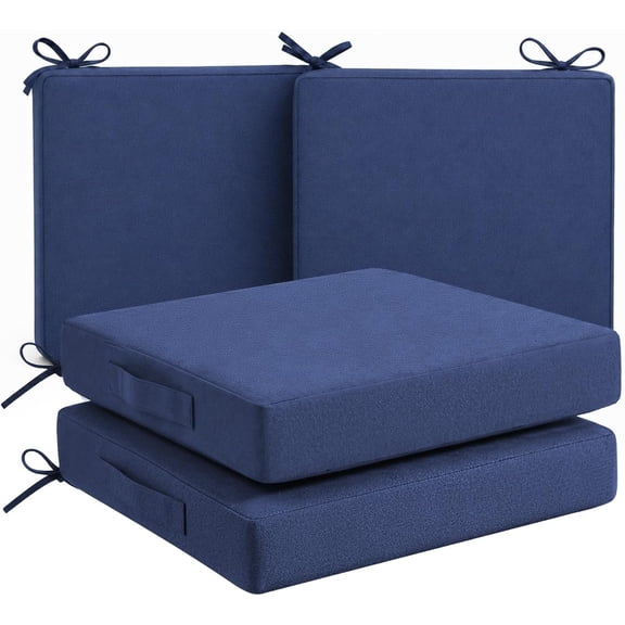 4 Pack Outdoor Chair Cushions 19" x 19"x 3" Navy Blue | Patio Furniture Cushions with Ties, Removable Cover, 30D Outdoor Seat Cushions for Garden, Deck, Porch