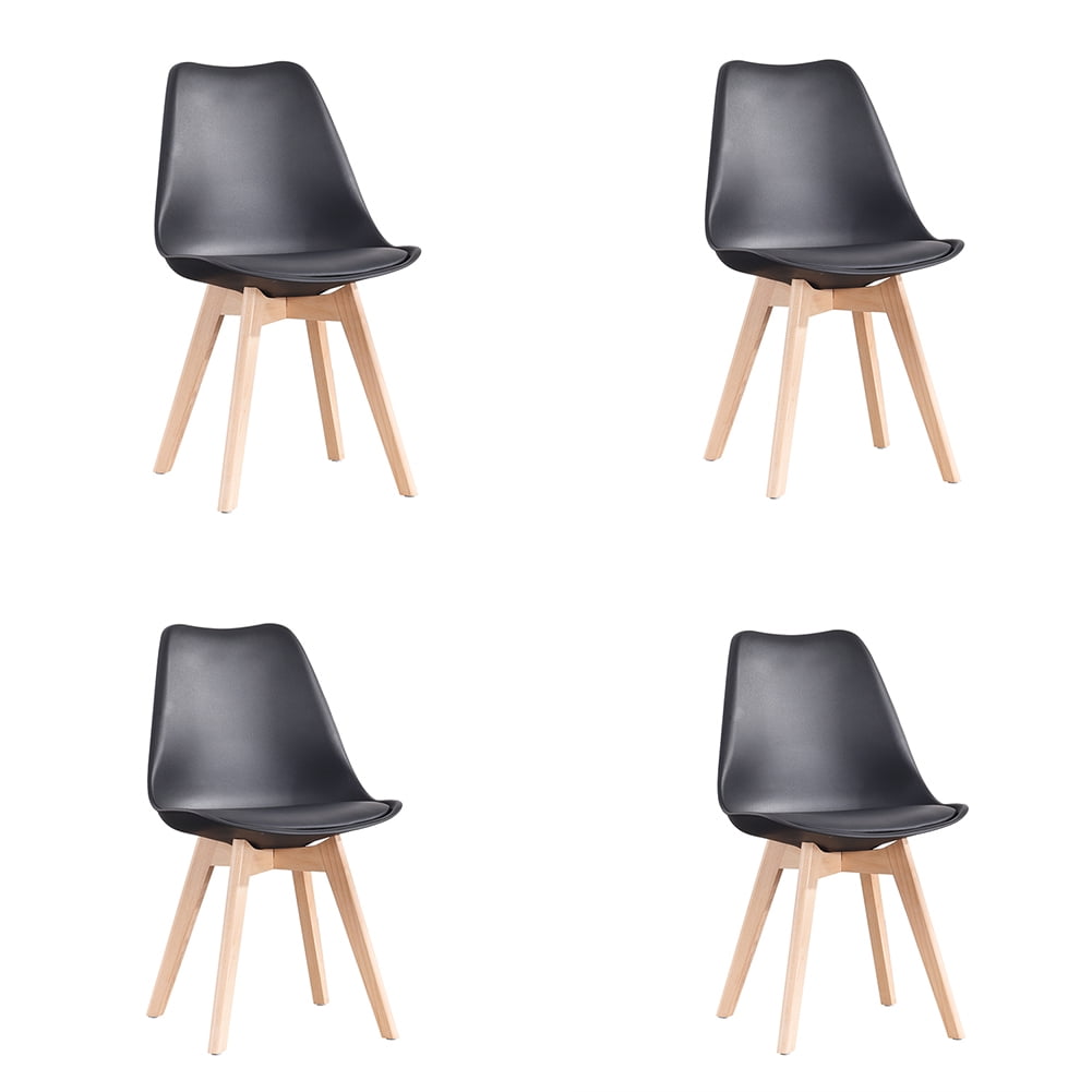 Kepooman Nordic Style Dining Chair, Side Tulip Chair Suitable for Dining Room, Living Room and Kitchen, Beech Wood Legs, Set of 4, Black Kepooman Nordic Style Dining Chair, Side Tulip Chair Suitable for Dining Room, Living Room and Kitchen, Beech Wood Legs, Set of 4, Black