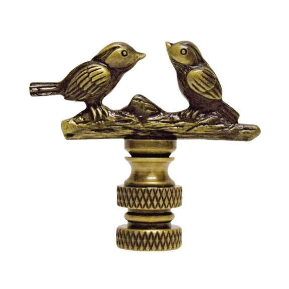 Songbirds Lamp Finial Antique Brass Metal 1.75"h