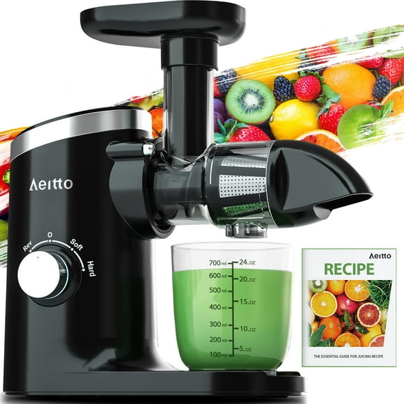 Aeitto Juicer Machines, Cold Press Juicer with Soft & Hard Modes, Quiet Motor, Reverse Function, Juicer Machines Vegetable and Fruit, Juice Extractor, High Juice Yield, E