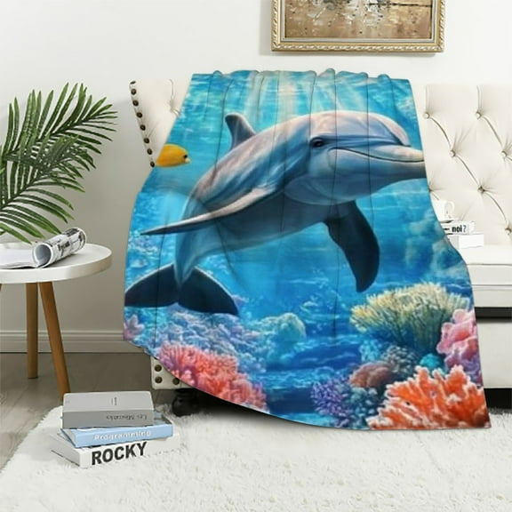 BCIIG Sea Dolphins Throw Blanket Underwater World Blanket Blanket Gifts for Kids Baby Girls Boys Sea Aniamls Breathable Fluffy Flannel Blanket for Bedroom Birthday 40x50in