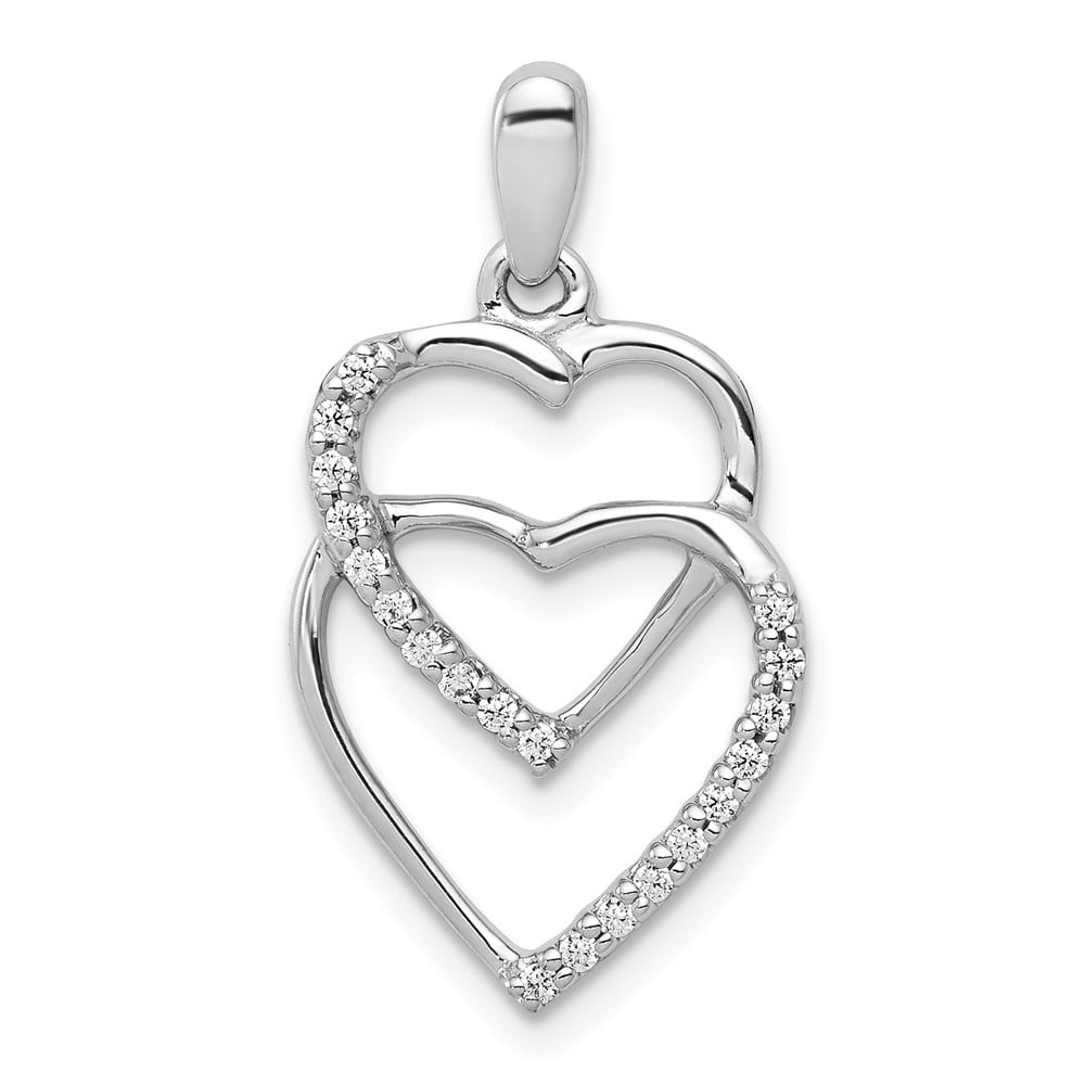 JewelryWeb - 14k White Gold Diamond Two Large Entwined Love Hearts ...