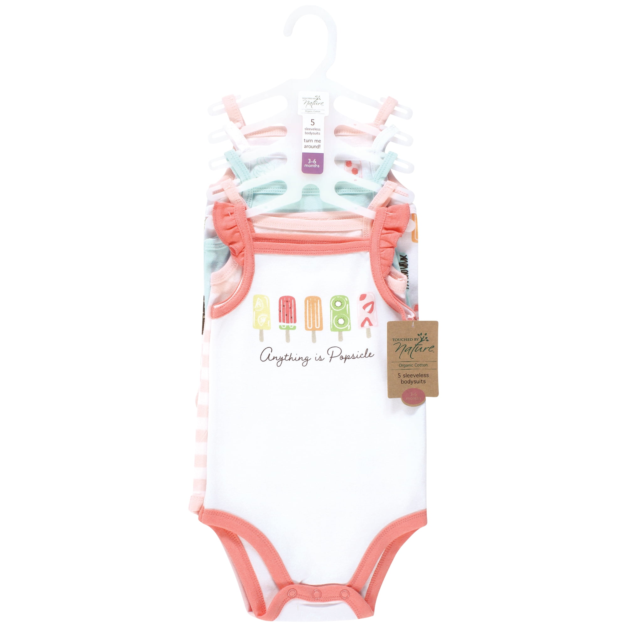 Touched by Nature Infant Girl Organic Cotton Bodysuits, Popsicle, Preemie
