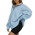 thumbnail image 2 of Baywell Women's Oversized Half Zip Sweatshirt Quarter 1/4 Zipper Long Sleeve Drop Shoulder Pocket Pullover Jacket Tops Sky Blue S-3XL, 2 of 5